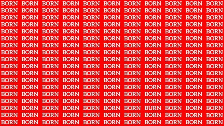 Optical Illusion Brain Challenge: If you have 50/50 Vision Find the Word Burn among Born in 13 Secs