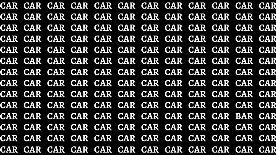 Observation Brain Challenge: If you have 50/50 Vision Find the word Bar among Car in 16 Secs