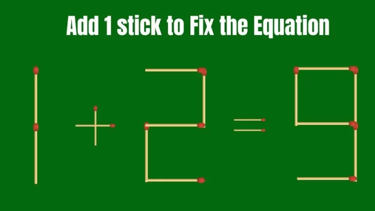 Brain Teaser: 1+2=9 Add 1 Matchstick to Fix the Equation | Matchsticks Puzzle