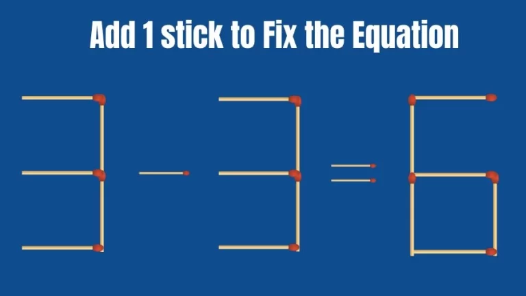 Brain Teaser: 3-3=6 Add 1 Stick To Fix The Equation | Matchstick Puzzles