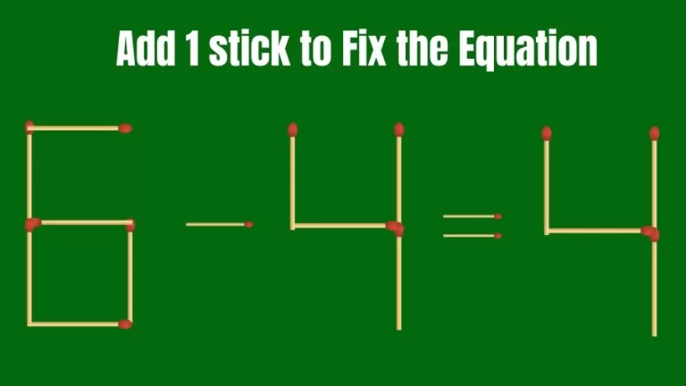 Brain Teaser: 6-4=4 Add 1 Matchstick to Fix the Equation | Matchsticks Puzzle