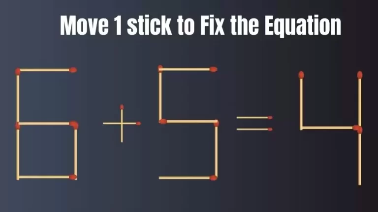 Brain Teaser: 6+5=4 Move Only 1 Matchstick To Fix The Equation