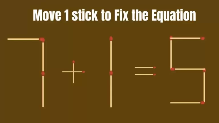 Brain Teaser: 7+1=5 Fix The Equation By Moving 1 Stick
