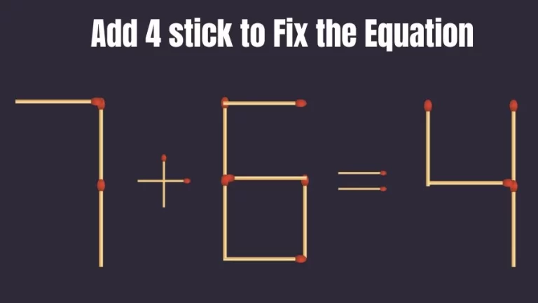 Brain Teaser: 7+6=4 Add 4 Sticks To Fix The Equation | Matchstick Puzzles