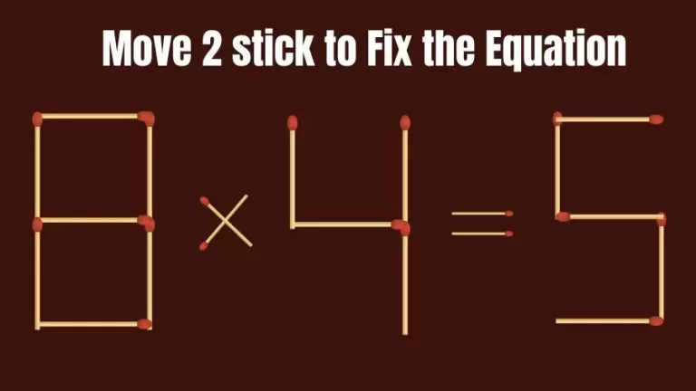 Brain Teaser: 8×4=5 Move 2 Sticks To Fix The Equation | Matchstick Puzzles