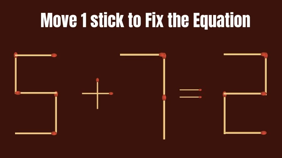 Brain Teaser IQ Challenge: 5+7=2 Move 1 Matchstick to Fix the Equation
