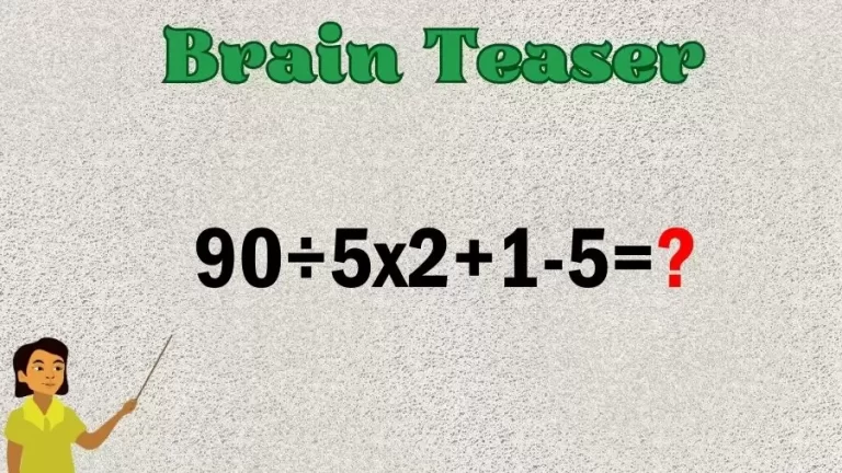 Brain Teaser Math IQ Test: Solve 90÷5×2+1-5