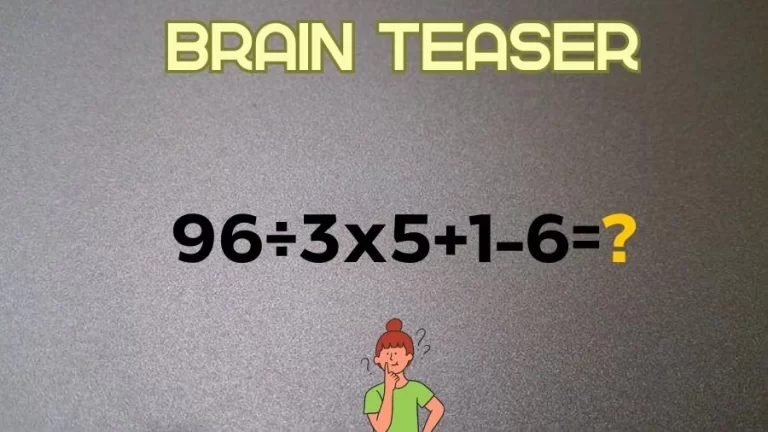 Brain Teaser Math IQ Test: Solve 96÷3×5+1-6