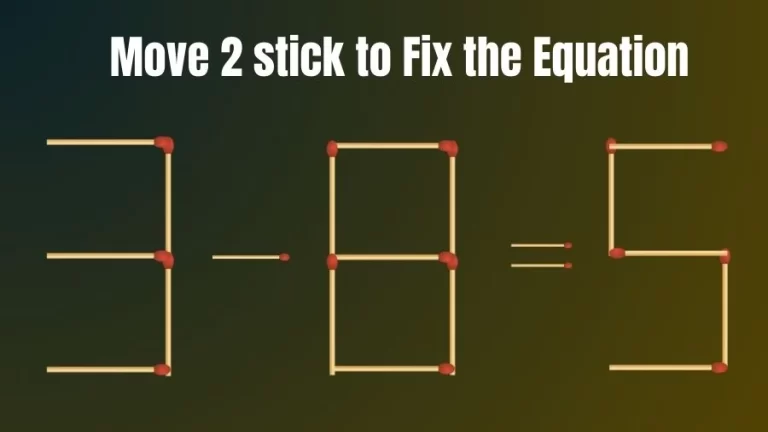 Brain Teaser for IQ Test: 3-8=5 Fix the Equation by Moving 2 Sticks | Matchstick Puzzle