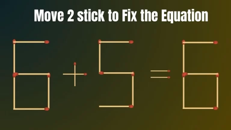 Brain Teaser for IQ Test: 6+5=6 Fix the Equation by Moving 2 Sticks | Matchstick Puzzle