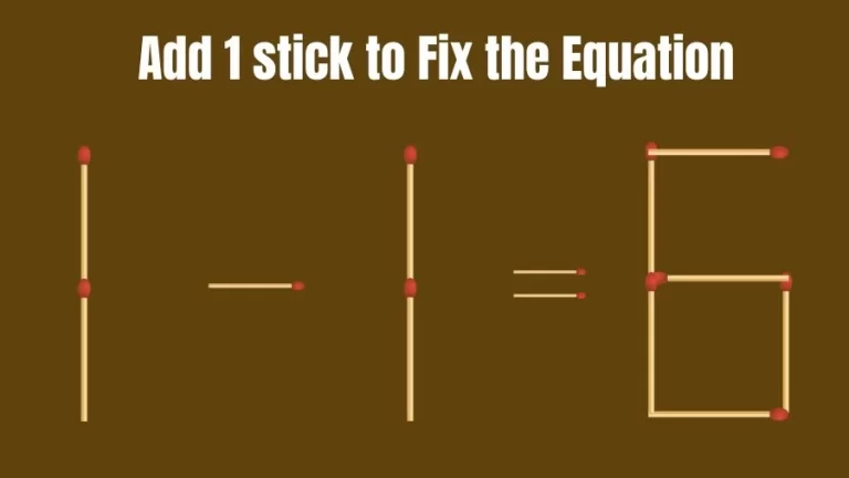 Matchstick Riddle: 1-1=6 Fix The Equation By Adding 1 Stick | Matchstick Puzzle