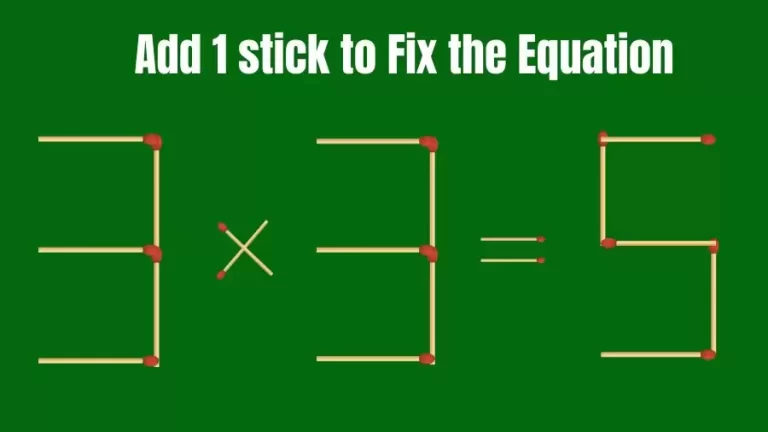 Matchstick Riddle: 3x3=5 Fix The Equation By Adding 1 Stick