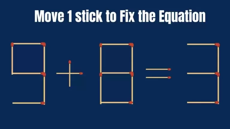 Brain Teaser: Can You Move 1 Matchstick To Fix The Equation 9+8=3? Matchstick Puzzles