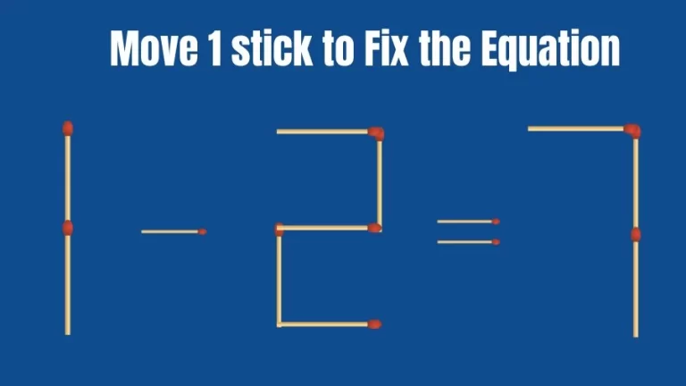 Brain Teaser: 1-2=7 Move 1 Matchstick to Fix the Equation | Matchsticks Puzzle