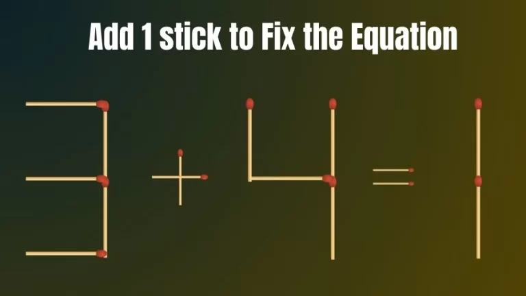 Brain Teaser: 3+4=1 Add 1 Matchstick to Fix the Equation | Matchsticks Puzzle