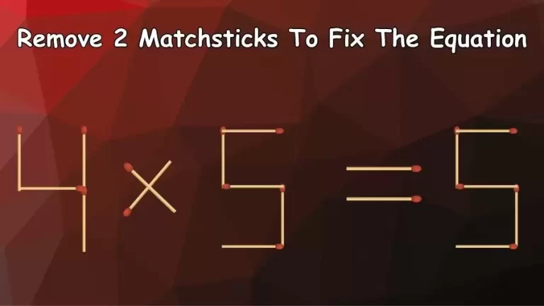 Brain Teaser: 4×5=5 Remove 2 Matchsticks To Fix The Equation | Matchsticks Puzzle