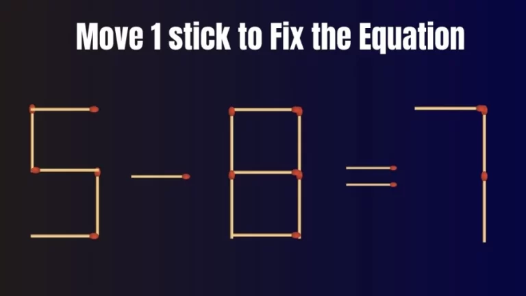 Brain Teaser: 5-8=7 Move 1 Matchstick To Fix The Equation | Matchsticks Puzzle