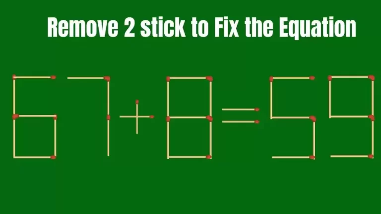 Brain Teaser: 67+8=59 Remove 2 Matchsticks to Fix the Equation | Matchsticks Puzzle