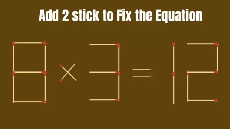 Brain Teaser: 8×3=12 Add 2 Matchsticks to Fix the Equation | Matchsticks Puzzle