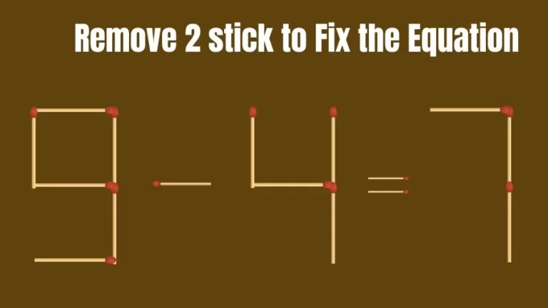 Brain Teaser: 9-4=7 Remove 2 Matchsticks to Fix the Equation | Matchsticks Puzzle