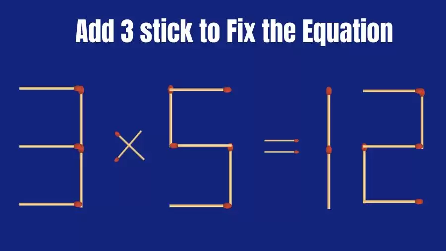 Brain Teaser: Add 3 Matchsticks to Fix the Equation 3x5=12 in 30 Secs