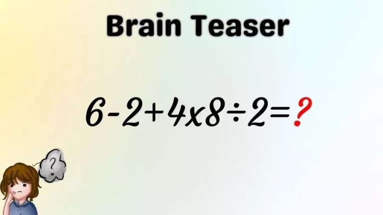 Brain Teaser Math Test: Can You Solve 6-2+4×8÷2=?