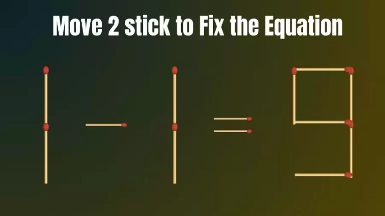 Brain Teaser: Move 2 Sticks and Correct the Equation 1-1=9 | Tricky Matchstick Puzzle