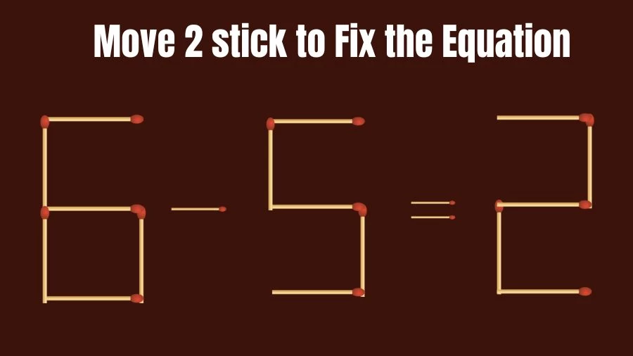 Brain Teaser for IQ Test: 6-5=2 Fix The Equation By Moving 2 Sticks
