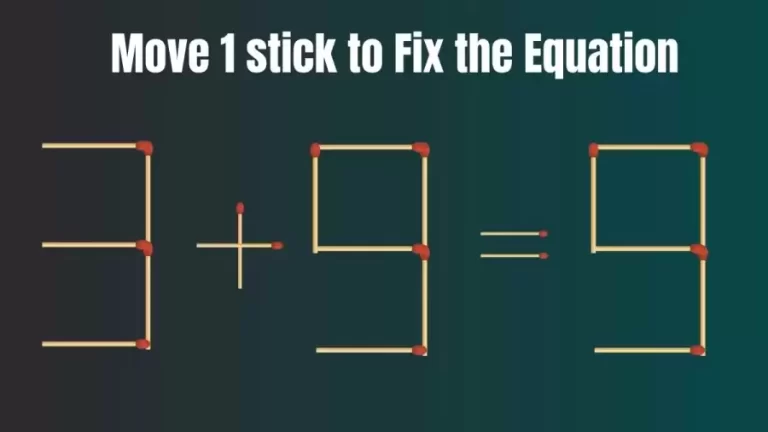 Brain Test: 3+9=9 Move 1 Matchstick To Fix The Equation | Matchstick Puzzle