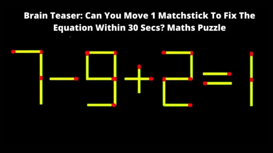 Brain Test: 7-9+2=1 Move 1 Matchstick To Fix The Equation Within 30 Secs? Matchstick Puzzle