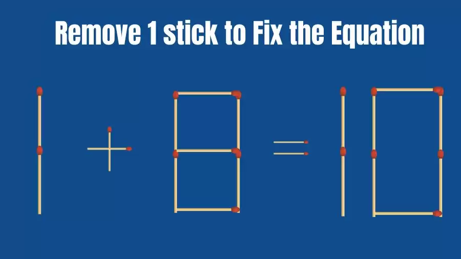 Matchstick Brain Teaser: 1+8=10 Remove 1 Matchstick to Fix the Equation