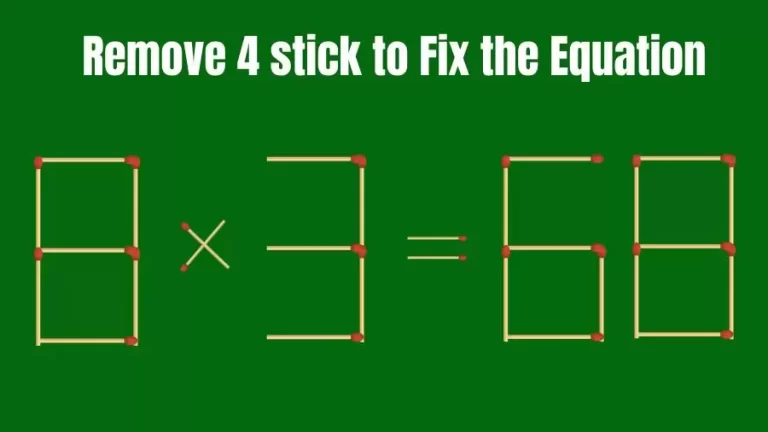 Matchstick Brain Teaser: 8×3=68 Remove 4 Matchsticks to Fix the Equation | Matchsticks Puzzle