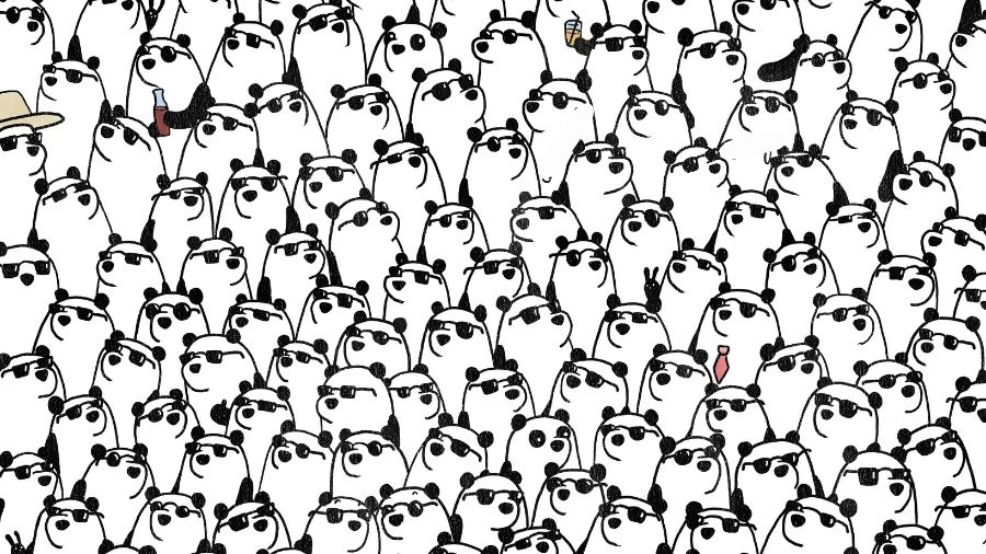 Optical Illusion Challenge: If You Have Sharp Eyes find the 3 pandas without sunglasses in 18 Secs