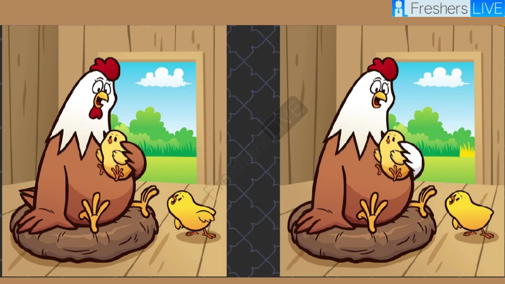Spot 5 differences between the pictures of the Hen and Chicken in just 12 seconds