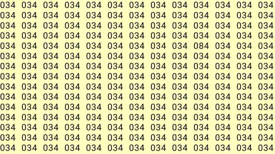 Optical Illusion Brain Test: If you have Sharp Eyes find the number 084 among 034 in 8 Seconds?