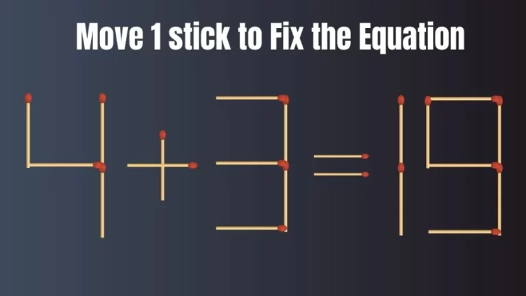 Brain Teaser: Move Only 1 Matchstick to Fix the Equation 4+3=19 | Matchstick Puzzle