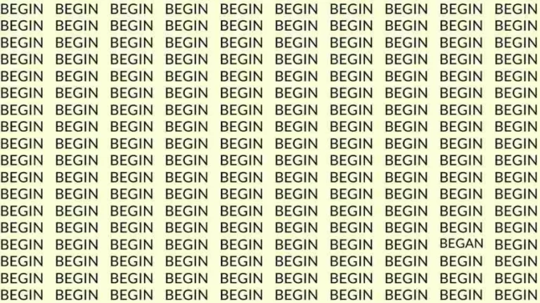 Observation Skill Test: If you have Eagle Eyes find the Word Began among Begin in 20 Secs