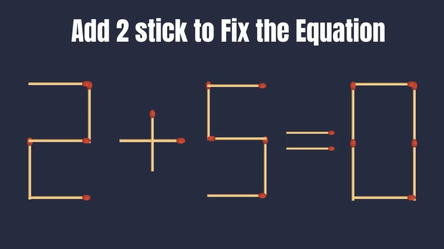 Brain Teaser: Add 2 Matchsticks to Make the Equation Right 2+5=0
