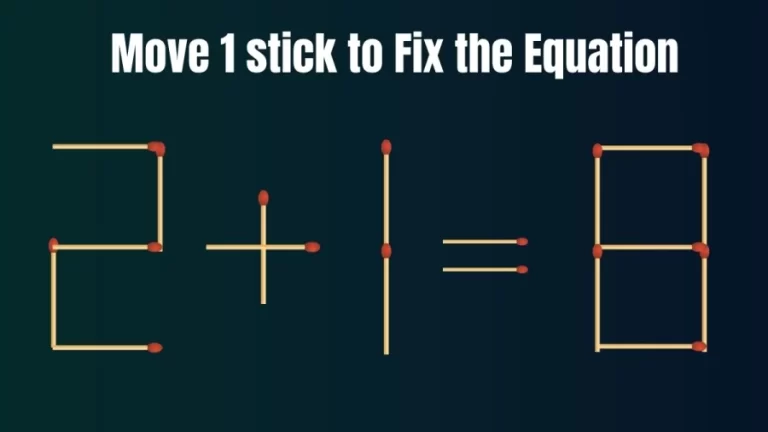 Brain Teaser Matchstick Puzzle: How Can you Fix the Equation 2+1=8 by Moving 1 Stick?