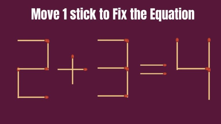 2+3=4 Only a Genius can Fix this Equation by Moving just 1 Stick | Brain Teaser