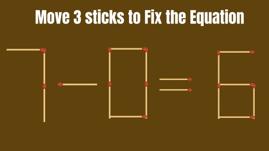 7-0=6 Move 3 Matchsticks to Fix the Equation in this Brain Teaser