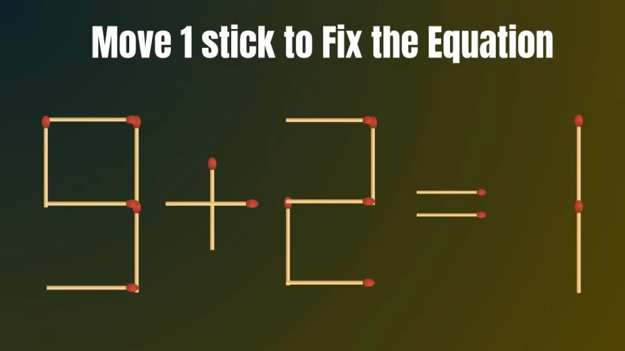 Brain Teaser: 9+2=1 Move Just 1 Matchstick to Fix this Tricky Puzzle