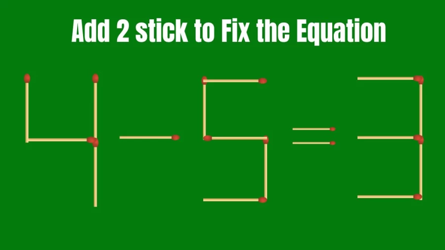 Brain Teaser: Add 2 Matchsticks to Make the Equation Right 4-5=3