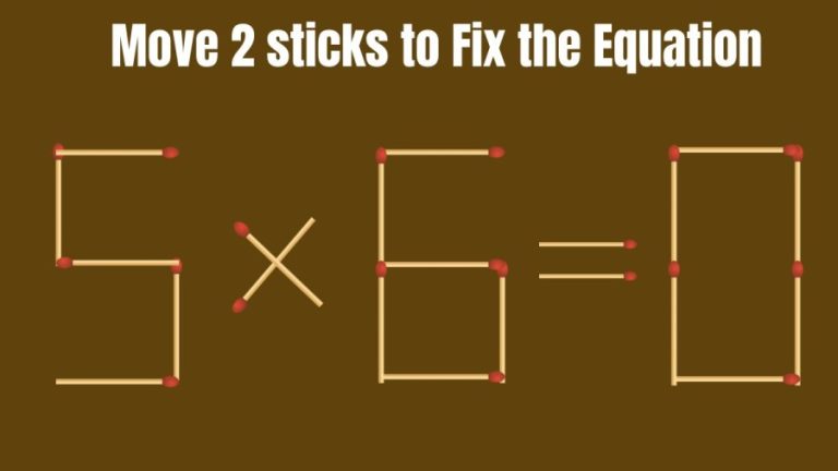 Brain Teaser: Correct the Equation 5×6=0 by Moving just 2 Sticks II Viral Matchstick Puzzle