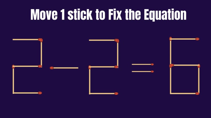 Brain Teaser: Move 1 Stick and Correct the Equation 2-2=6