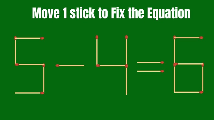 Brain Teaser: Move 1 Stick and Correct the Equation 5-4=6 | Hard Matchstick Puzzle