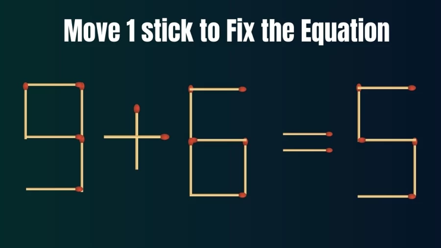 Brain Teaser: Move 1 Stick and Correct the Equation 9+6=5