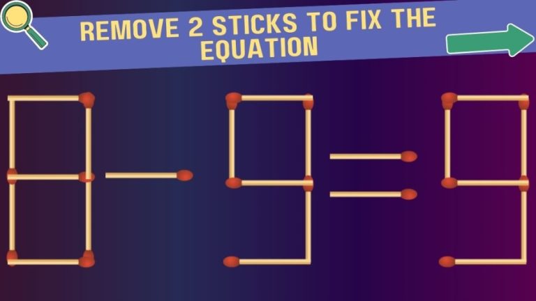 Brain Teaser: Remove 2 Sticks to Make the Equation 8-9=9 Right | Tricky Matchstick puzzle