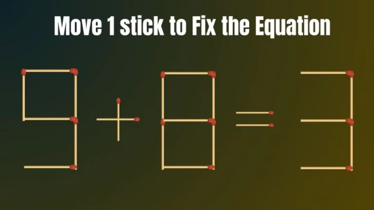 Brain Test: 9+8=3 Move 1 Matchstick To Fix The Equation | Matchstick Puzzle