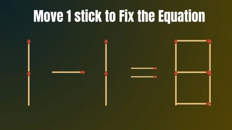 Matchstick Brain Teaser: 1-1=8 Fix The Equation By Moving 1 Stick | Matchstick Puzzle